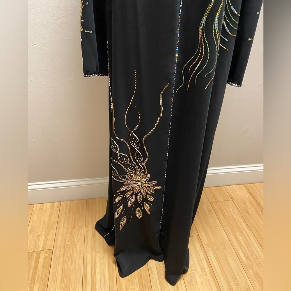 Ayat fashion‎ abaya kaftan maxi black embellished hooded Medium NWT - Picture 4 of 10